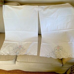 Madeira 2 vintage cotton pillowcases- hand embroidered.